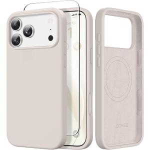 GONEZ Magnetic for iPhone 17 Pro Case, [Compatible with MagSafe] Anti-Scratch Microfiber Lining & Screen Protector, Silicone Camera Control, Shockproof Slim Phone Cover 6.3 inch, Stone