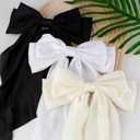 Canitor Hair Bows for Women Silky Satin Hair Ribbon Hair Barrettes Clip Oversized Long Tail Black White Hair Bows Cute Aesthetic Coquette Hair Accessories Preppy Teen Girl Gifts Trendy Stuff Things