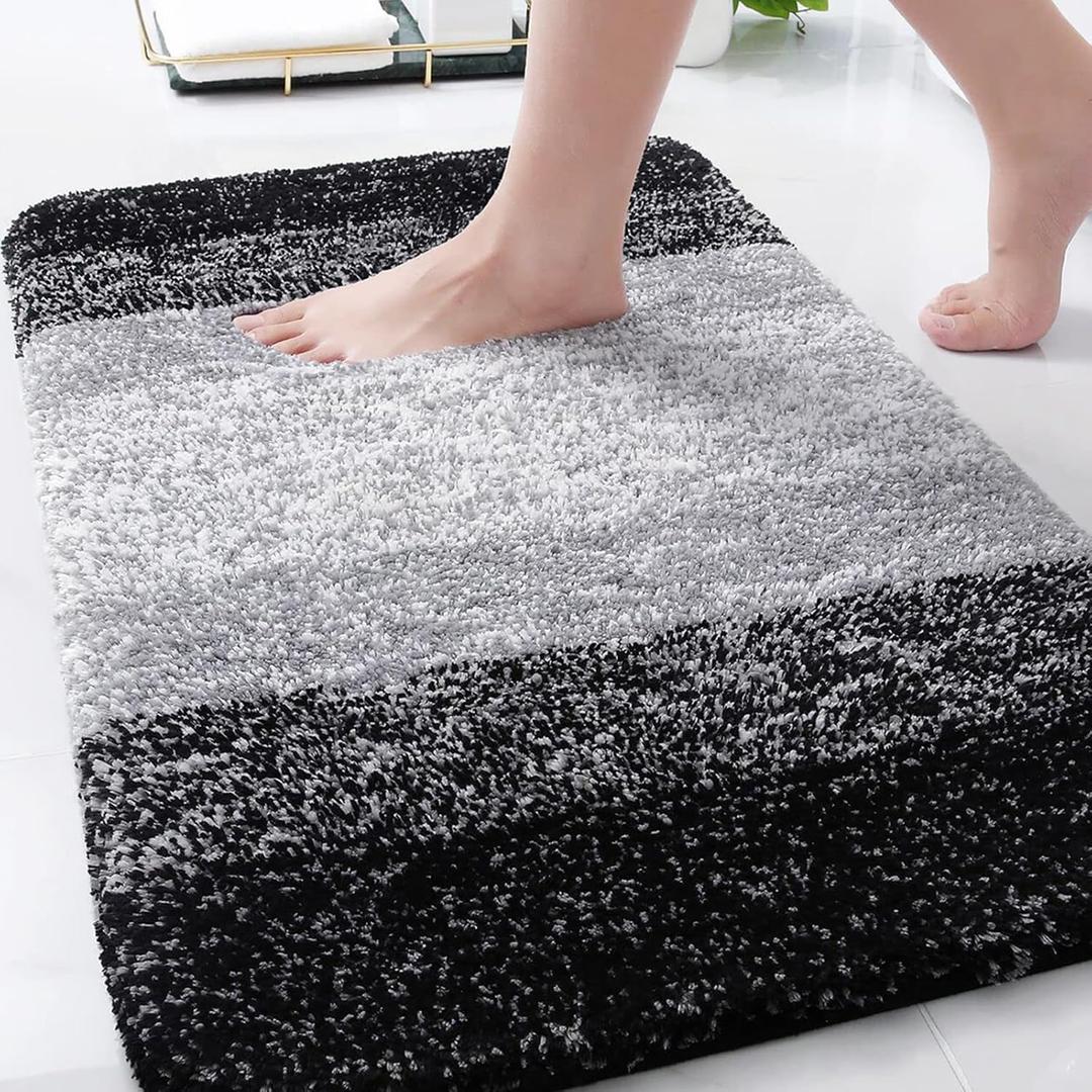 Arotive Microfiber Bathroom Rugs, Shaggy Soft and Absorbent Bath Rug, Non-Slip, Thick Plush Machine Washable Dry Bath Mats for Bathroom, Tub and Shower, 34x21, Black, Rectangular