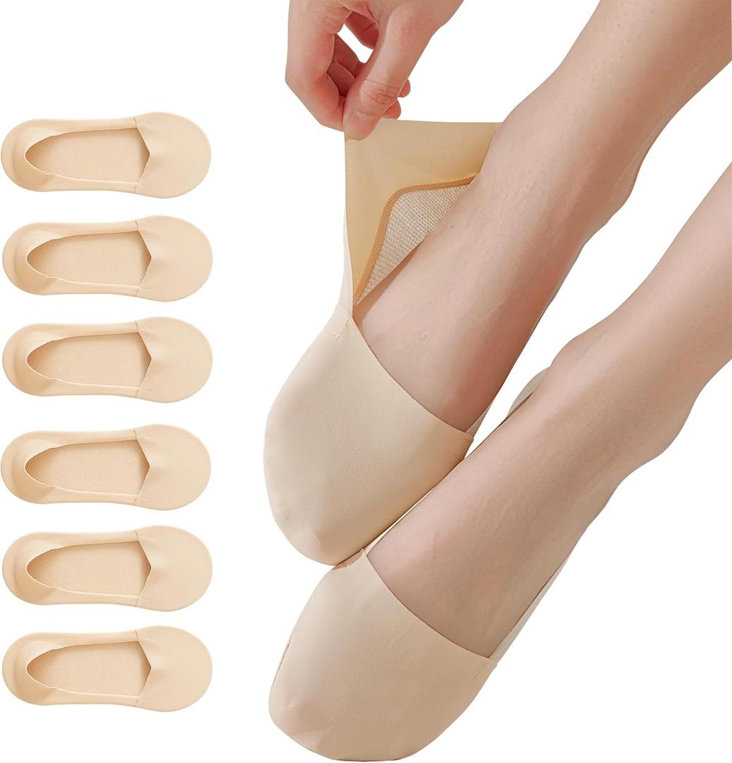 6 Pairs No Show Socks for Women, Footies Bootie Liner Non Slip Heel Grip Socks for Loafers Flats Heels