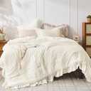JOLLYVOGUE Ivory Queen Comforter Set, 3 Pieces Seersucker Comforters Queen Size, Lightweight & Fluffy Bedding Sets Queen for All Season with 1 Ruffle Comforter and 2 Ruffle Pillowshams