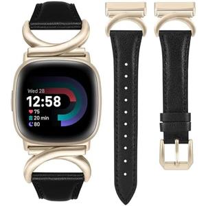 Minyee Leather Bands Compatible with Fitbit Versa 4/Versa 3/Fitbit Sense 2/Sense Band Women, Slim Thin Dressy Designer Premium Leather Strap with C-Shape Metal Buckle for Versa 3 4 Sense 2 Smartwatch