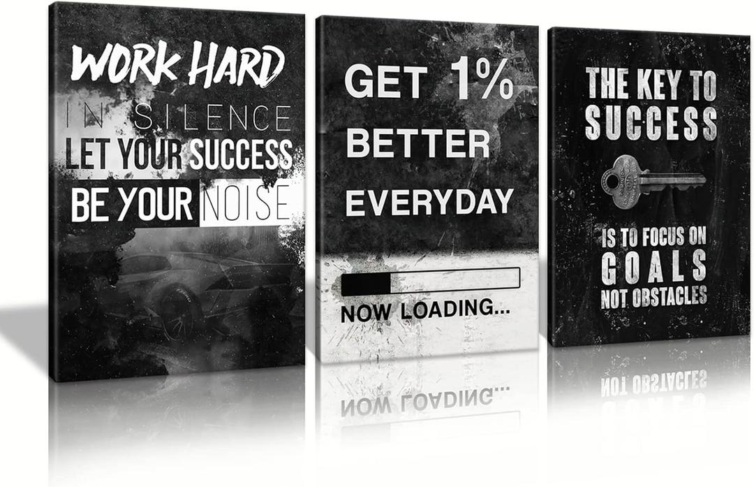 Motivational Wall Decor Success Goal Inspirational Canvas Wall Art for Office Quotes Pictures Motivational Posters Framed Canvas Wall Art Prints Artwork Office Bedroom Gym (12x16inchx3)