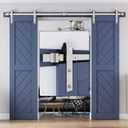 EaseLife 8 FT Brushed Nickel Double Sliding Barn Door Hardware Track Kit,Basic J Pulley,Heavy Duty,Slide Smoothly Quietly,Easy Install (8FT Track Kit for Double 24" Wide Door)