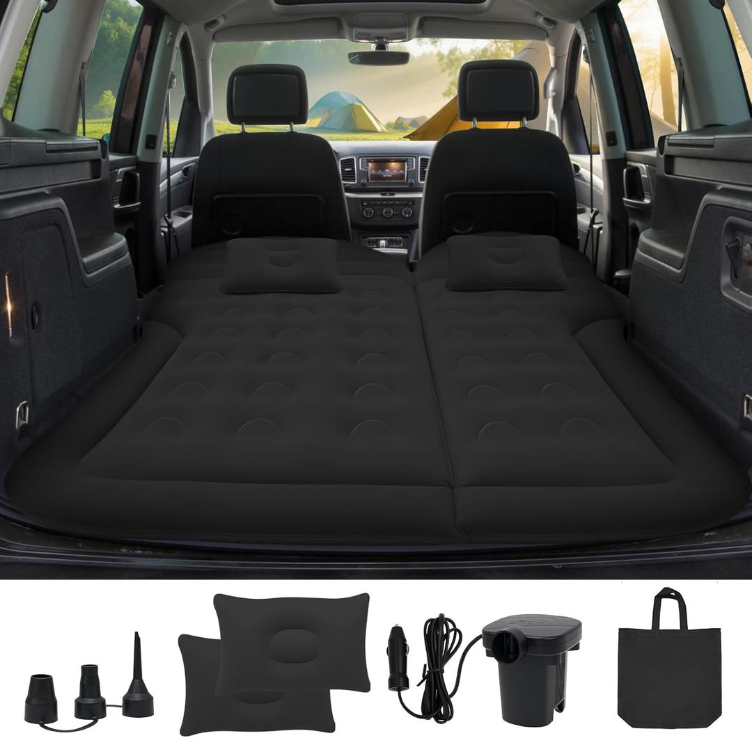 SUV Air Mattress for Camping, Air Mattress for Car Compatible with SUV, Camping Bed with Pump, Inflatable Sleeping Pad for Car Backseat, Truck Travel Bed for Road Trip (Black)