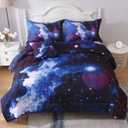 Full Galaxy Comforter Sets 6 Piece Bed in A Bag, Outer Space Themed Bedding for Children Boy Girl Teen Kids - (1 Comforter, 1 Flat Sheet, 1 Fitted Sheet, 2 Pillowshams, 1 Cushion Cover)
