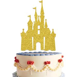 Castle Cake Topper Princess Cake Topper Castle Theme Birthday Party Decorations Princess Party Supplies Princess Happy Birthday Cake Decorations Princess Baby Shower Supplies (Gold)