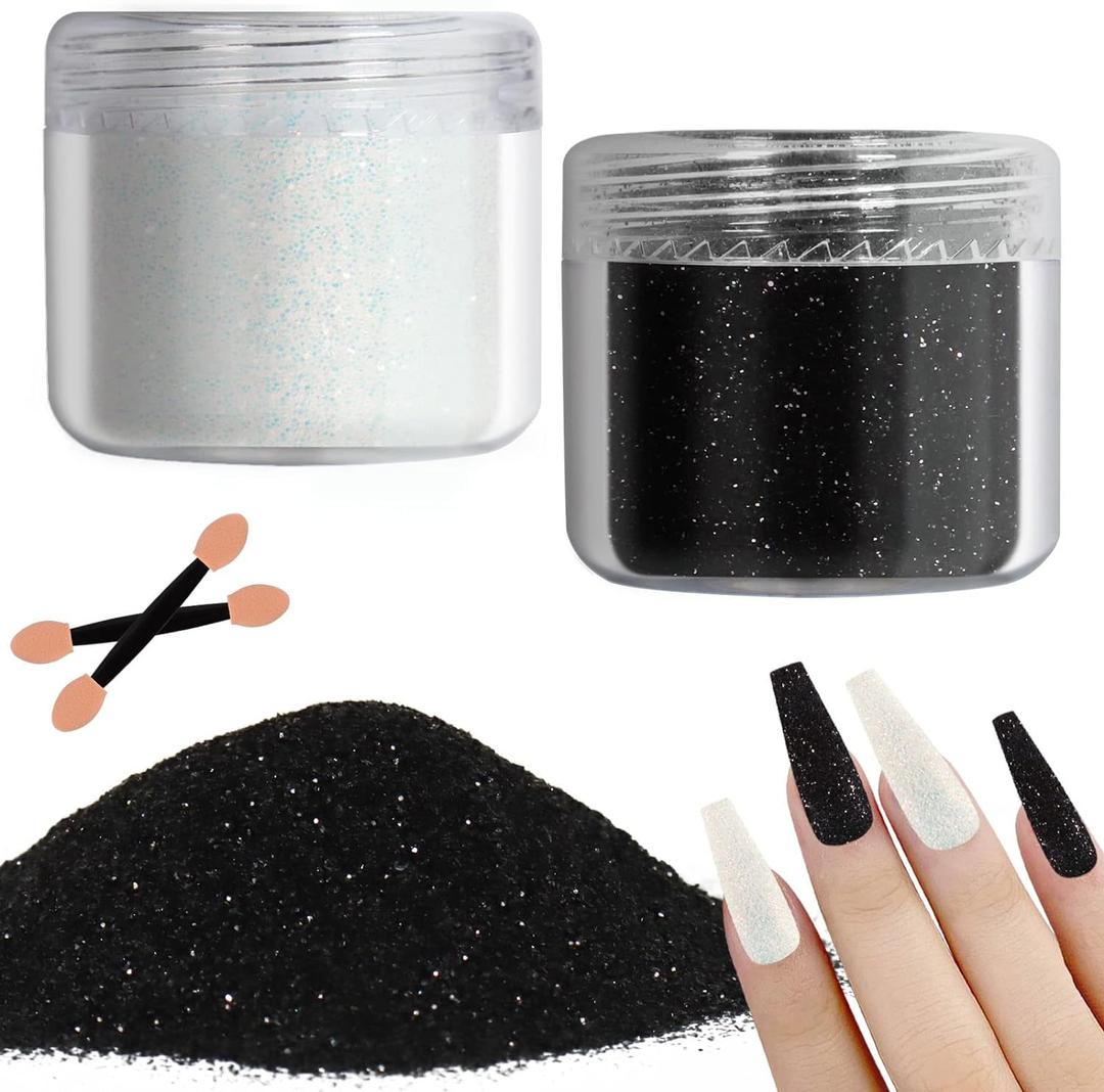 Allstarry 2 Colors Nail Glitter Dust - White Black Sand Powder Shining Sugar Effect Glitter Candy Coat Cosmetic Festival DIY Nail Art Decoration Crafts for Manicure