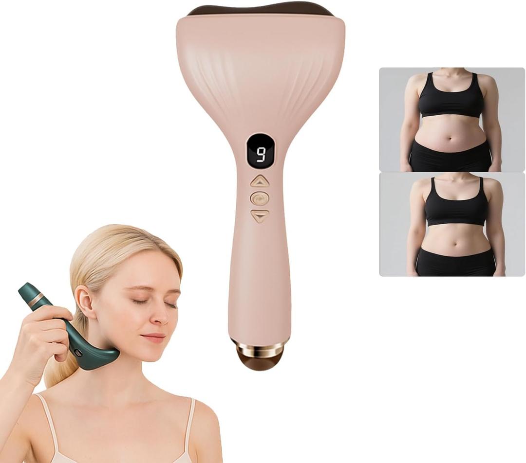Lymphatic Drainage Massager, Cellulite Massage Tool, Bianstone Gua Sha Tool Deep Tissue Machine with 9 Levels of Adjustable Heat & Vibration, Body Sculpting Machine for Full Body (Pink)