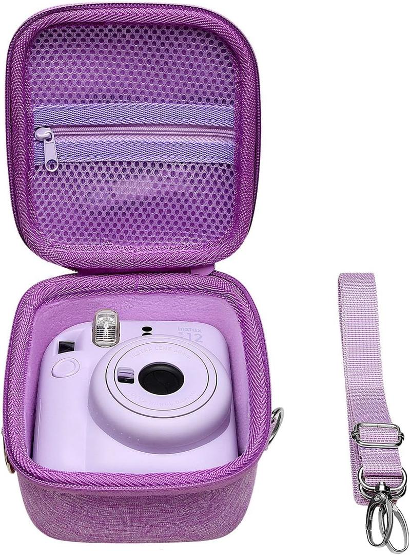 LTGEM Case Compatible with Fujifilm Instax Mini 12/11 / 10/9 / 8/7 / 7+ Instant Camera and FUJIFILM Instax Mini Instant Flim with Shoulder Strap, Purple(Case Only)