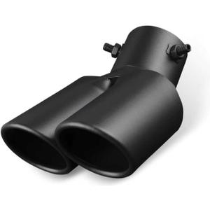 Car Dual Exhaust Tip, Stainless Steel Slant Cut Bending Muffler Tip, Single to Dual Y Outlet Tail Pipe, Universal Exhaust Pipe Modification Accessory for Cars (Black)