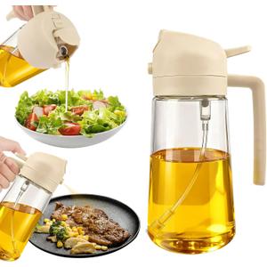 Glass Olive Oil Sprayer for Cooking, Oil Dispenser Bottle for Kitchen Gadgets, 2 in 1 Spray and Pour bottle, Home and Kitchen Essentials, Air Fryer Accessories for Salad, BBQ (16oz/470ml, White)
