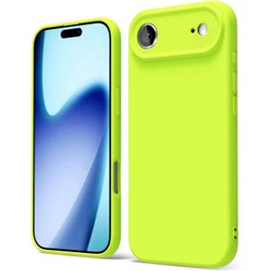 oakxco for iPhone 17 Air Phone Case Liquid Silicone, Cute Thin Slim Grip Soft Rubber Gel for Women Men, Smooth Matte TPU Plain Solid Bright Color Girly Simple Case with Camera Cover, Neon Green Lime