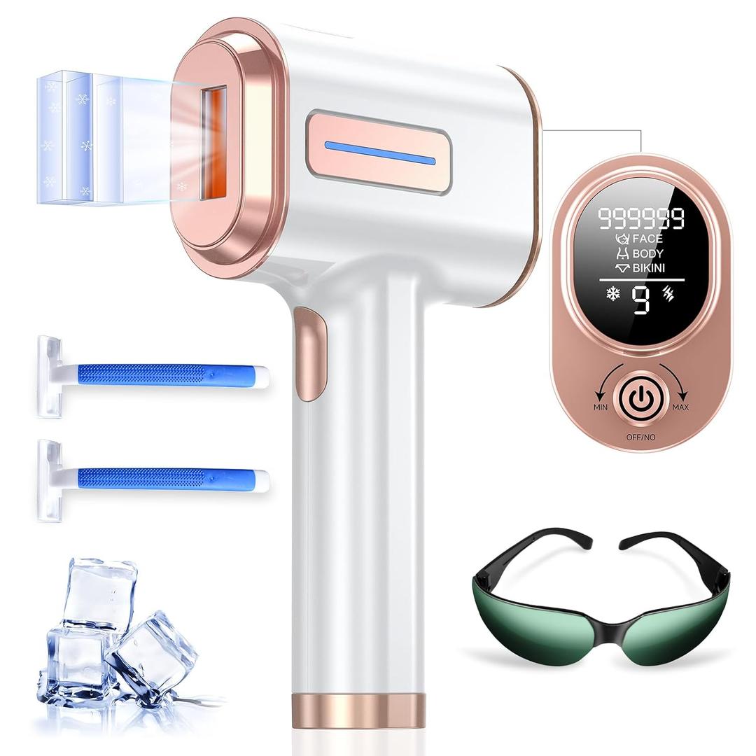 Laser Hair Removal, IPL Hair Removal Device System with 9 Intensity Levels for Legs, Ice Cooling Laser Hair Removal Device with 2 Flash Modes for Women Men, Bikini Area, Face & Underarms