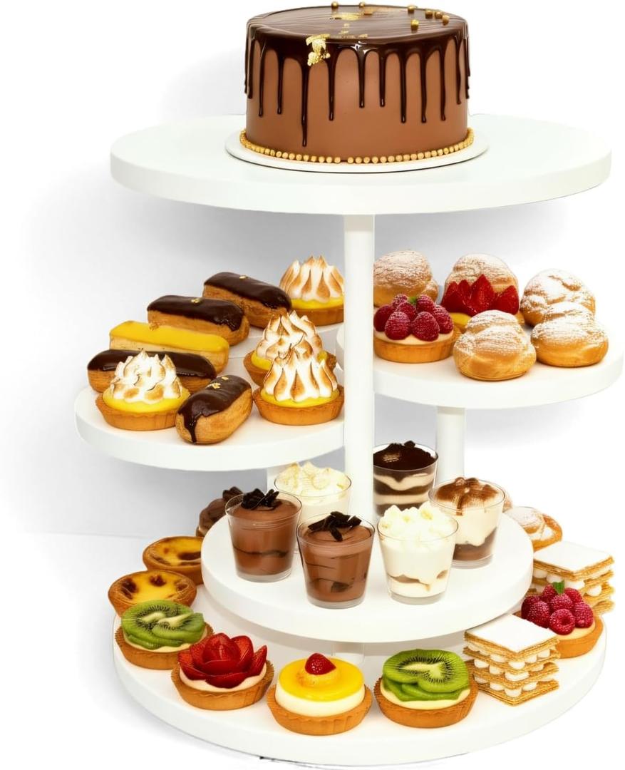 Cupcake Stand Tower, 4-Tier Rustic Cupcake Stand, Rotatable Tiered Tray Stand for 50 Cupcakes, Wooden Cupcake Tower for Party, Dessert Display Stand for Wedding(White)