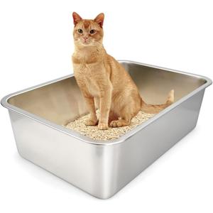 Stainless Steel Cat Litter Box, (19.7" x 13.7" x 6") Metal Litter Box for Kitty and Rabbits, No Odor Left & Non Stick Surface, Rust & Stain Resistant, Easy to Clean