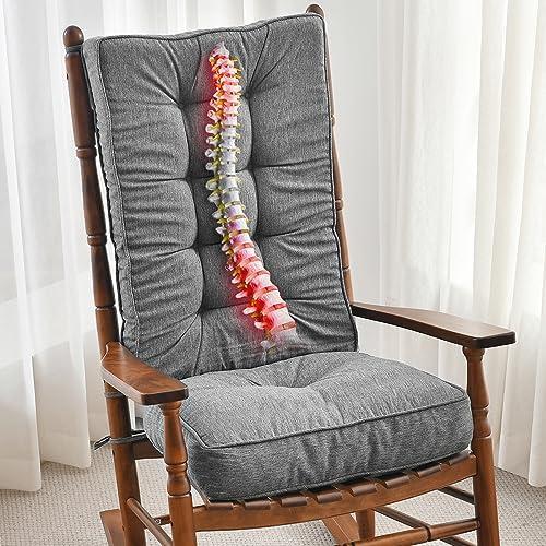 SUNROX Memory Foam Jumbo Rocking Chair Cushions, FadeShield Water Resistant Non Slip Durable Tufted Pads, Set of Seat & Back Cushion with Ties for Indoor/Outdoor Rocker, 2 Piece, Heather Charcoal Grey