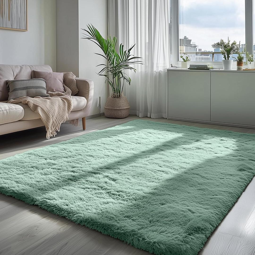 PAGISOFE Machine Washable Sage Green Rugs for Bedroom, 4x6 Ft Rectangle Fluffy Rug Plush Fuzzy Carpet for Kids Room, Green Rug Home Decor Aesthetic,Non-Slip Indoor Rugs for Nursery Decor Girls Boys