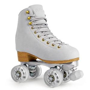 Roller Skates for Women or Men with Height Adjustable Rubber Stoppers Retro Suede Quad Roller Skates for Outdoor and Indoor, 7