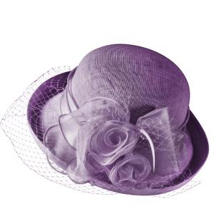 Womens Tea Party Church Baptism Wedding Derby Dressy Hat Organza Derby Hat Bridal Wedding Summer Bucket Bowler Hats Sun Cap Purple 
