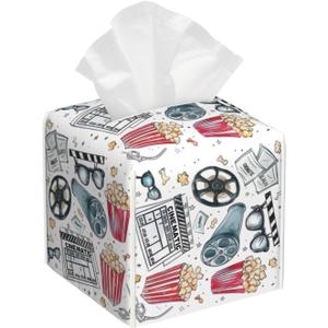 Movie Theme Tissue Box Cover Square Leather Tissue Box Holder Decorative Tissue Case Covers Waterproof Tissue Holder Organizer for Bathroom Home Office