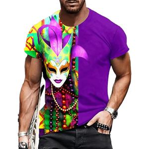 Mardi Shirt for Men Glitter Mask Graphic Festival T Shirt Tuesday Carnival New Orleans Party Tee Tops, 2XL