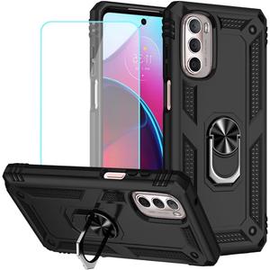 for Moto G Stylus 2022 4G Case, XT2211 Case with Tempered Glass Screen Protector, [Military Grade] [Metal Ring] [Magnetic Support] Heavy Duty Cover for Motorola Moto G Stylus 2022 (Black)