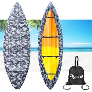 10-16FT Waterproof Kayak Covers for Outdoor Storage, Canoe Cover Accessories, Boat Cover Oxford Shade Marine Cockpit Dust Cover UV Protection Ultra Sunblock Shield for Fishing Boat Kayak Canoe (13.4-14.7FT, Camouflage)