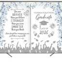 Graduation Backdrop Class of 2026 Party Decorations Background Floral Book Congratulations Graduate Banner Photo Booth Props (Blue and Silver, 8x6ft)