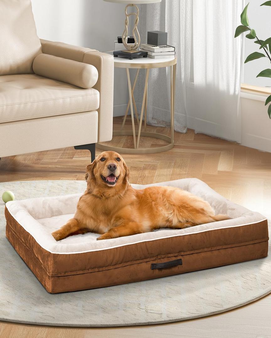 Upvilla XXL Orthopedic Dog Bed, Four-Sided Cushioned Egg-Shaped Foam Dog Sofa, Waterproof Removable Cover, Pet Sofa Bed with Non-Slip Base, Giant Dog Bed, Brown
