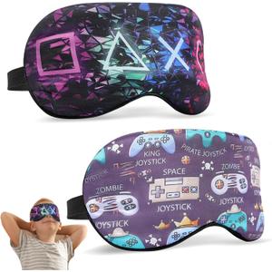 2 Pcs Boys Sleep Eye Mask, Guys Blackout Sleeping Silk Mask for Kids Adult Children's Travel Eye Mask Eye Cover Blindfold for Game (2 Pcs Game Mask - Style 5)