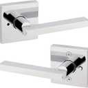 Kwikset Halifax Interior Privacy Door Handle with Lock, Door Lever For Bathroom and Bedroom, Polished Chrome Reversible Keyless Push Button Lock Door Lever (Square)