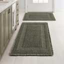 MIULEE Set of 2 Waffle Bathroom Rugs, Boho Bath Rug Super Absorbent, Non Slip Washable Ultra Soft Rubber Backed Shower Bath Mats for Floor, Tub, Shower, Looped Design, Green, 17"x24"+18"x30"