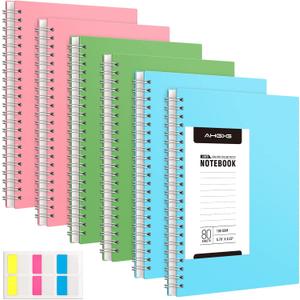 AHGXG Spiral Notebook 6 Pack - A5 Small Spiral Notebooks for Work, 5.7" x 8.22", 100GSM Thick College Ruled Paper, 160 Pages Spiral Journals for Women Men School Supplies, Pink Green Blue