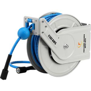 FIXFANS Pressure Washer Hose Reel with Hose, 1/4"  60ft Retractable Power Washer Hose Reel, Heavy Duty Hose Reel Auto Rewind, Wall Mounted, 3600 PSI