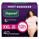 Depend Night Defense Adult Diapers, Incontinence & Postpartum Bladder Leak Underwear for Women, Disposable, Overnight, Extra-Extra-Large, Blush,61 Count, Packaging May Vary, L