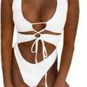 CHYRII Women's Sexy Cutout Lace Up Backless High Cut One Piece Swimsuit Monokini (Medium, White)