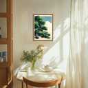 Japanese Tree Wall Art, Vintage Nature Landscape Wall Decor Painting Rustic Japan Zen Botanical Poster Canvas Prints Picture for Bedroom Living Room Farmhouse 16x24 inch Wood Framed