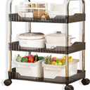 3 Tier Utility Cart Black, Acrylic Bathroom Cart Organizer Kitchen Organizer Rolling Storage Cart Mobile Shelving Unit Multi-Functional Shelves for Office, Kitchen, Living Room