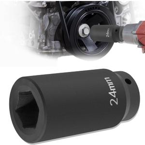 77070 24mm Crank Bolt Socket for GM LS Engine Harmonic Balancer Socket Tool 24 mm Impact Socket Deep Counter-Weighted Design, 3 Times Momentum Power of Standard Impact Sockets