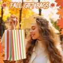TaoBary 100 Pcs Paper Fall Gift Bags Bulk with Handle Colorful Stripe Wave Polka Dot Treat Goodie Candy Bags for Fall Autumn Thanksgiving Party Favor Supplies