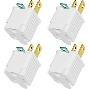 PLUGTUL 3 Prong to 2 Prong Outlet Adapter, Polarized Grounded Outlet Converter, Wall Outlet Plug for Household, Workshops, ETL Listed, 4-Pack, White
