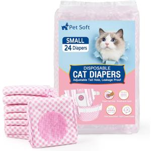 Pet Soft Disposable Cat Diapers for Female & Male Cats, Puppy Doggie Diapers for Female Dogs with Adjustable Foam Tail Hole, 24pcs Small