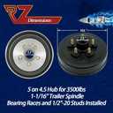 RV MURTS Trailer Brake Hub Drum Kit 5 Bolt on 4.5 for 3500 lb Cargo Boat Trailer Axle, 10" x 2-1/4" Electric Brake, L44649 L68149 Bearing 1.719" x 2.565" Grease Seal for #84 1-3/8" to 1-1/16" Spindle.