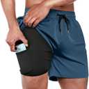 BRISIRA Mens Swim Trunks Swim Shorts Quick Dry 5 inch Inseam Beach Shorts with Compression Liner and Zipper Pocket (34, Copenblue)