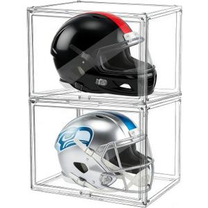 Extra Large 17.7" x 13" x 13" Clear Stackable Storage Bins, Acrylic Display Case with Magnetic Lids, Football & Motorcycle Helmet Showcase, Basketball, Sports Memorabilia Organizer (2 Pack)