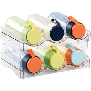 Acrylic Organizer - Stackable Freestanding Rack, Water Bottle Organizer & Drink Holder for Kitchen, Cabinet, Fridge | Space-Saving Design for Bottles, Cups, Beverages (8.1"x11.2"x5.3")