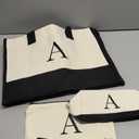 YOOLIFE Valentines Day Gifts for Women - Initial Canvas Tote Bag & Makeup Bag, Birthday Gifts for Women Mom Sister Friends