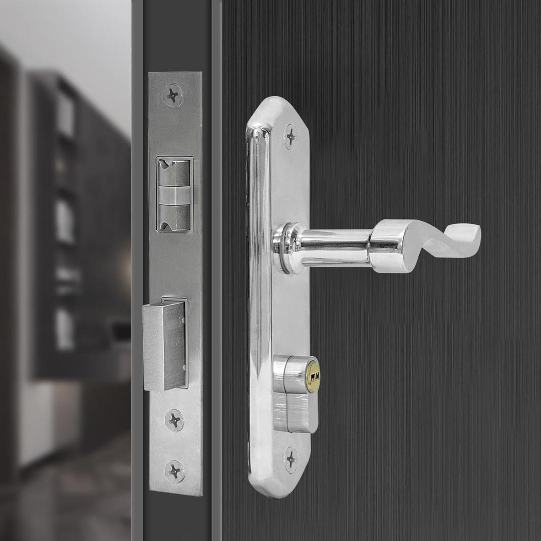 Storm Door Handle Replacement Kit with Lock, Storm Door Lock with Key, Door Mortise Lock Handle Set Fits Door Handle for Interior Door,Storm Universal Door Lock for Left and Right Hands (Silver)