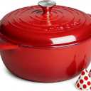 Umite Chef 6QT Enameled Cast Iron Dutch Oven with Lid, Versatile Heavy-Duty Cookware Pot for Baking Bread, Braising, Soups & Stews, Oven & Stovetop Safe with Heat Resistant GlovesRed
